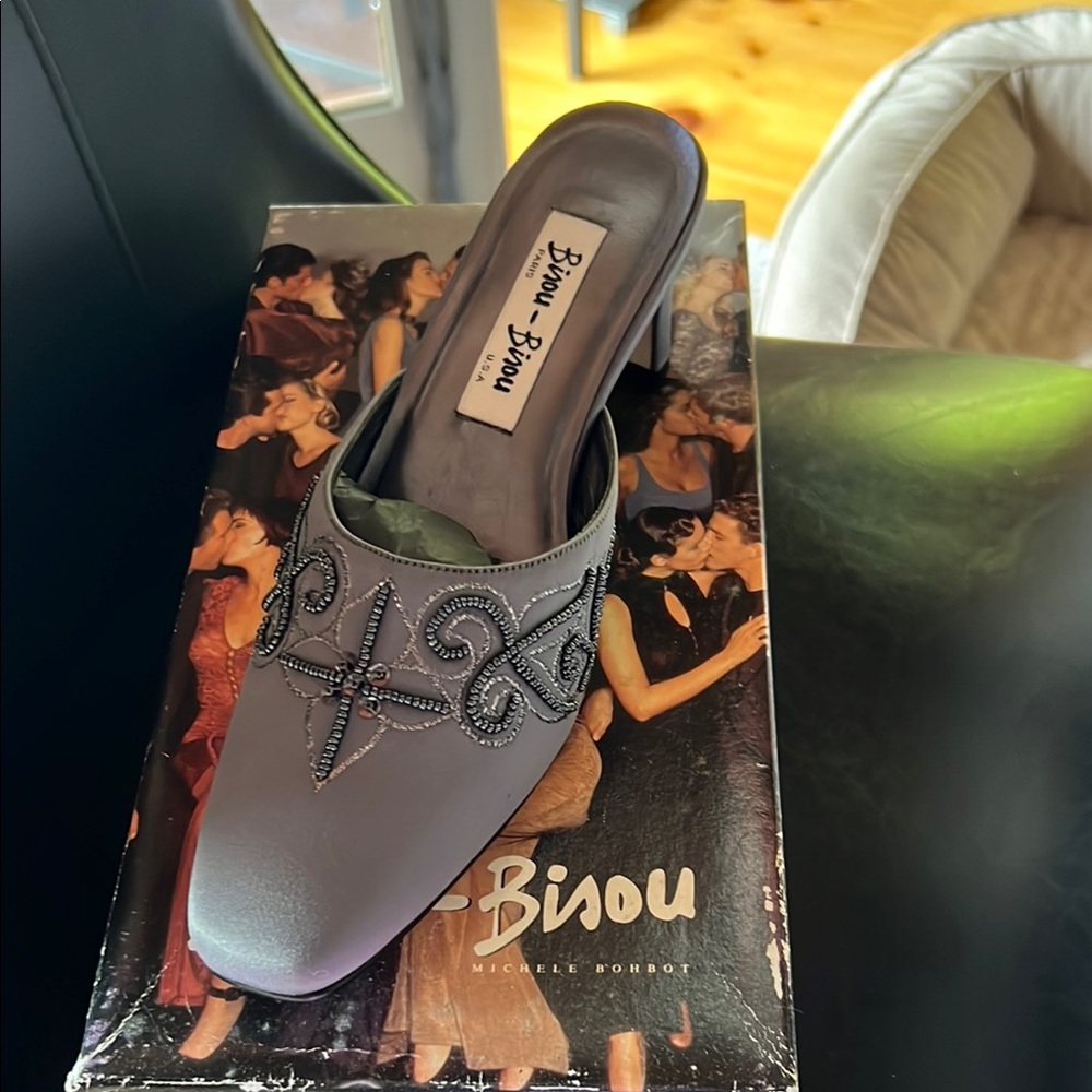 Bisou Bisou Gray Embellished Mules